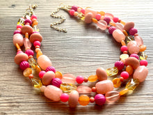 Load image into Gallery viewer, Gina Summer Statement necklace, peach necklace, Beaded statement necklace, bib necklace, yellow fall autumn orange jewelry pink coral