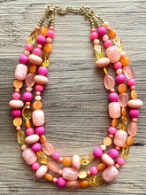 Load image into Gallery viewer, Gina Summer Statement necklace, peach necklace, Beaded statement necklace, bib necklace, yellow fall autumn orange jewelry pink coral