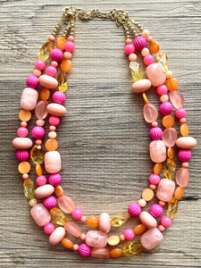 Gina Summer Statement necklace, peach necklace, Beaded statement necklace, bib necklace, yellow fall autumn orange jewelry pink coral