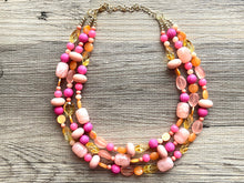 Load image into Gallery viewer, Gina Summer Statement necklace, peach necklace, Beaded statement necklace, bib necklace, yellow fall autumn orange jewelry pink coral