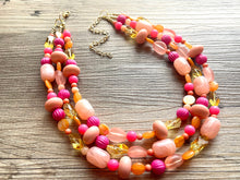 Load image into Gallery viewer, Gina Summer Statement necklace, peach necklace, Beaded statement necklace, bib necklace, yellow fall autumn orange jewelry pink coral