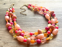 Load image into Gallery viewer, Gina Summer Statement necklace, peach necklace, Beaded statement necklace, bib necklace, yellow fall autumn orange jewelry pink coral