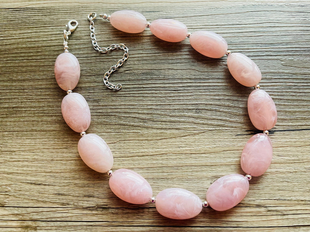 Blush Pink Statement Necklace Jewelry Set, Chunky Jewelry Big Beaded 1 Strand Necklace, light baby pink Jewelry Set earrings bridesmaid