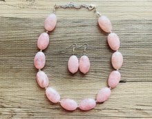 Load image into Gallery viewer, Blush Pink Statement Necklace Jewelry Set, Chunky Jewelry Big Beaded 1 Strand Necklace, light baby pink Jewelry Set earrings bridesmaid