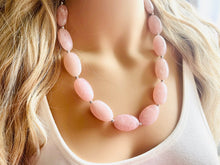 Load image into Gallery viewer, Blush Pink Statement Necklace Jewelry Set, Chunky Jewelry Big Beaded 1 Strand Necklace, light baby pink Jewelry Set earrings bridesmaid