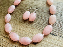 Load image into Gallery viewer, Blush Pink Statement Necklace Jewelry Set, Chunky Jewelry Big Beaded 1 Strand Necklace, light baby pink Jewelry Set earrings bridesmaid