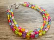 Load image into Gallery viewer, Frosted Pastel Rainbow Statement Necklace, colorful chunky jewelry, multi strand pride chunky beaded necklace, bubble necklace bubblegum