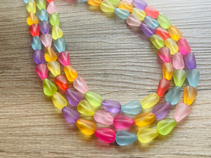 Frosted Pastel Rainbow Statement Necklace, colorful chunky jewelry, multi strand pride chunky beaded necklace, bubble necklace bubblegum