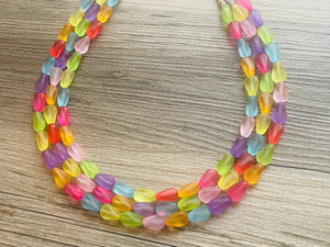 Frosted Pastel Rainbow Statement Necklace, colorful chunky jewelry, multi strand pride chunky beaded necklace, bubble necklace bubblegum