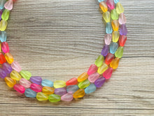 Load image into Gallery viewer, Frosted Pastel Rainbow Statement Necklace, colorful chunky jewelry, multi strand pride chunky beaded necklace, bubble necklace bubblegum