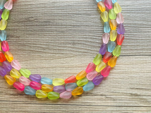 Frosted Pastel Rainbow Statement Necklace, colorful chunky jewelry, multi strand pride chunky beaded necklace, bubble necklace bubblegum