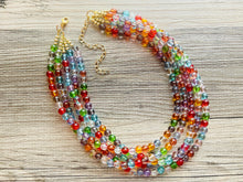 Load image into Gallery viewer, Warm Colors 5 strand Beaded Necklace, Colorful Jewelry, Chunky statement necklace, big beaded necklace, rainbow jewelry, rainbow confetti