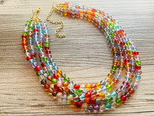 Load image into Gallery viewer, Warm Colors 5 strand Beaded Necklace, Colorful Jewelry, Chunky statement necklace, big beaded necklace, rainbow jewelry, rainbow confetti