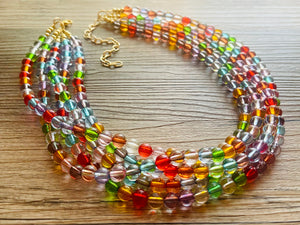 Warm Colors 5 strand Beaded Necklace, Colorful Jewelry, Chunky statement necklace, big beaded necklace, rainbow jewelry, rainbow confetti