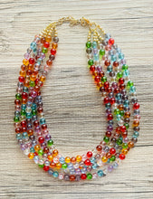 Load image into Gallery viewer, Warm Colors 5 strand Beaded Necklace, Colorful Jewelry, Chunky statement necklace, big beaded necklace, rainbow jewelry, rainbow confetti