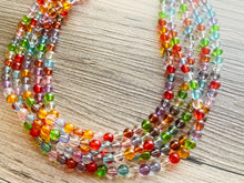 Load image into Gallery viewer, Warm Colors 5 strand Beaded Necklace, Colorful Jewelry, Chunky statement necklace, big beaded necklace, rainbow jewelry, rainbow confetti