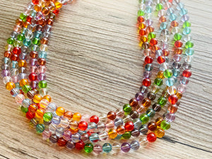 Warm Colors 5 strand Beaded Necklace, Colorful Jewelry, Chunky statement necklace, big beaded necklace, rainbow jewelry, rainbow confetti