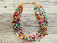 Load image into Gallery viewer, Warm Colors 5 strand Beaded Necklace, Colorful Jewelry, Chunky statement necklace, big beaded necklace, rainbow jewelry, rainbow confetti