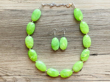 Load image into Gallery viewer, Lime Green Single Strand Big Beaded Statement Necklace, green Jewelry, green beaded necklace, green bead earrings, apple bridesmaid bead