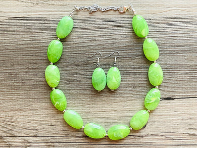 Lime Green Single Strand Big Beaded Statement Necklace, green Jewelry, green beaded necklace, green bead earrings, apple bridesmaid bead