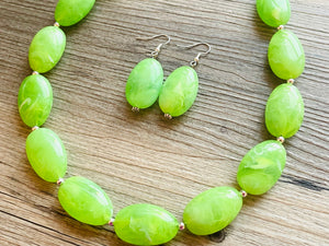 Lime Green Single Strand Big Beaded Statement Necklace, green Jewelry, green beaded necklace, green bead earrings, apple bridesmaid bead