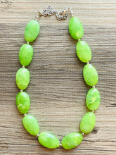 Load image into Gallery viewer, Lime Green Single Strand Big Beaded Statement Necklace, green Jewelry, green beaded necklace, green bead earrings, apple bridesmaid bead