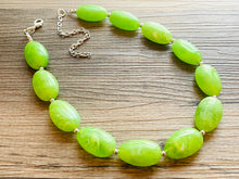 Load image into Gallery viewer, Lime Green Single Strand Big Beaded Statement Necklace, green Jewelry, green beaded necklace, green bead earrings, apple bridesmaid bead