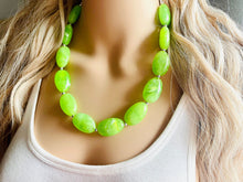 Load image into Gallery viewer, Lime Green Single Strand Big Beaded Statement Necklace, green Jewelry, green beaded necklace, green bead earrings, apple bridesmaid bead