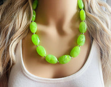 Load image into Gallery viewer, Lime Green Single Strand Big Beaded Statement Necklace, green Jewelry, green beaded necklace, green bead earrings, apple bridesmaid bead