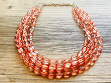 Load image into Gallery viewer, Translucent Coral 5 strand statement Necklace, Peach Beaded Necklace, summer silver jewelry, bubble bib neutral layer coral pink