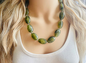 Army Green Chunky Statement Necklace, Big beaded jewelry, Double Strand Statement Necklace, Bib necklace, earrings bridesmaid wedding camo