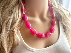 Deep Pink Single Statement Necklace, Chunky Jewelry Big Beaded Necklace, dark hot pink Necklace, magenta Jewelry bubble earrings