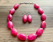 Load image into Gallery viewer, Deep Pink Single Statement Necklace, Chunky Jewelry Big Beaded Necklace, dark hot pink Necklace, magenta Jewelry bubble earrings