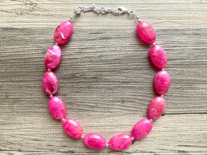 Deep Pink Single Statement Necklace, Chunky Jewelry Big Beaded Necklace, dark hot pink Necklace, magenta Jewelry bubble earrings