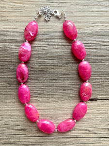 Deep Pink Single Statement Necklace, Chunky Jewelry Big Beaded Necklace, dark hot pink Necklace, magenta Jewelry bubble earrings