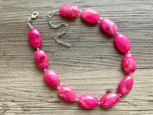 Deep Pink Single Statement Necklace, Chunky Jewelry Big Beaded Necklace, dark hot pink Necklace, magenta Jewelry bubble earrings