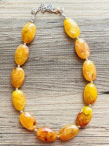 Yellow Marigold Chunky Statement Necklace, Big beaded jewelry Bib necklace, yellow bridesmaid wedding bridal fiery earrings set