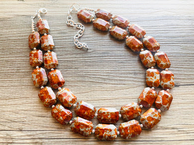 Paint splatter Burnt Orange & Gray Necklace, 2 Strand Statement Jewelry, orange Chunky bib bridesmaid everyday bubble jewelry earrings