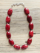 Load image into Gallery viewer, Deep Red Swirl Single Strand Big Beaded Statement Necklace, red beaded necklace, red bridesmaid necklace jewelry, red drop earrings