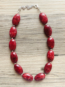 Deep Red Swirl Single Strand Big Beaded Statement Necklace, red beaded necklace, red bridesmaid necklace jewelry, red drop earrings