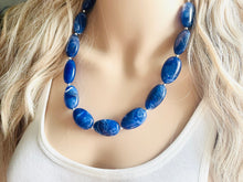 Load image into Gallery viewer, Royal Blue Big Beaded Statement Necklace, blue Jewelry set, dark beaded necklace, blue beaded necklace, bridesmaid earrings single strand