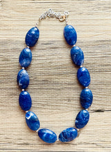 Load image into Gallery viewer, Royal Blue Big Beaded Statement Necklace, blue Jewelry set, dark beaded necklace, blue beaded necklace, bridesmaid earrings single strand