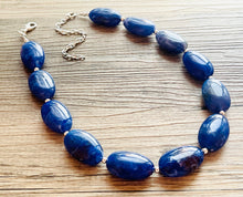 Load image into Gallery viewer, Royal Blue Big Beaded Statement Necklace, blue Jewelry set, dark beaded necklace, blue beaded necklace, bridesmaid earrings single strand