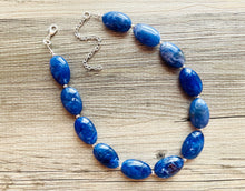 Load image into Gallery viewer, Royal Blue Big Beaded Statement Necklace, blue Jewelry set, dark beaded necklace, blue beaded necklace, bridesmaid earrings single strand