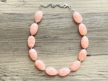 Load image into Gallery viewer, Peach Chunky Statement Necklace &amp; earrings set, single 1 Strand Beaded Jewelry, light coral pink jewelry, bridesmaid wedding beaded bib