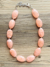 Load image into Gallery viewer, Peach Chunky Statement Necklace &amp; earrings set, single 1 Strand Beaded Jewelry, light coral pink jewelry, bridesmaid wedding beaded bib