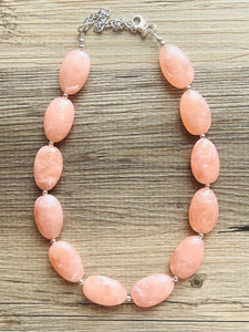 Peach Chunky Statement Necklace & earrings set, single 1 Strand Beaded Jewelry, light coral pink jewelry, bridesmaid wedding beaded bib