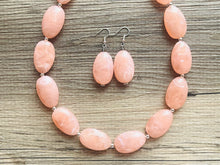 Load image into Gallery viewer, Peach Chunky Statement Necklace &amp; earrings set, single 1 Strand Beaded Jewelry, light coral pink jewelry, bridesmaid wedding beaded bib