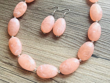 Load image into Gallery viewer, Peach Chunky Statement Necklace &amp; earrings set, single 1 Strand Beaded Jewelry, light coral pink jewelry, bridesmaid wedding beaded bib