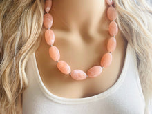 Load image into Gallery viewer, Peach Chunky Statement Necklace &amp; earrings set, single 1 Strand Beaded Jewelry, light coral pink jewelry, bridesmaid wedding beaded bib